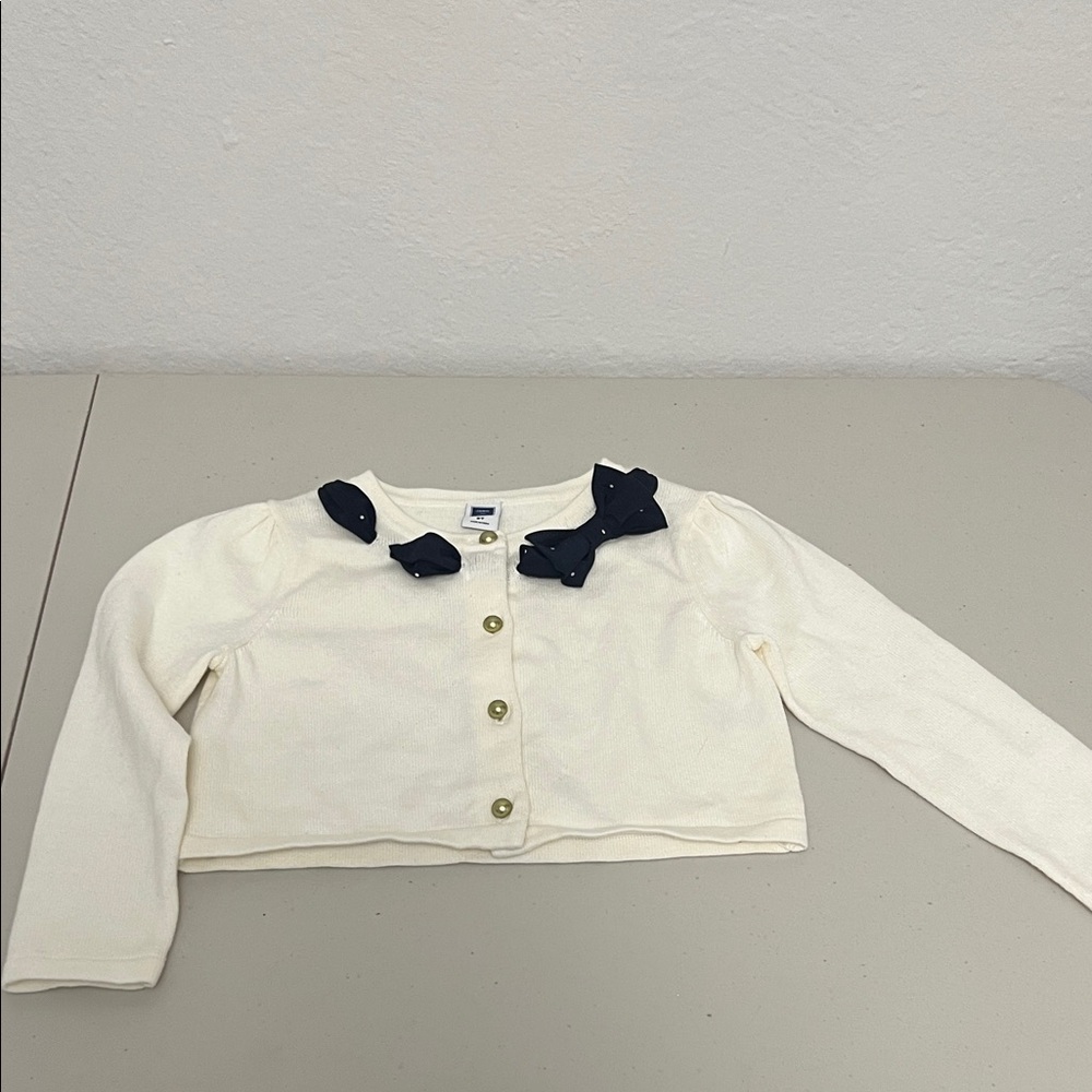 Janie and Jack Cream Button Down Shirt with Navy Bows